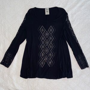 Vocal Black Long Sleeve Top with Diamond Embroidery